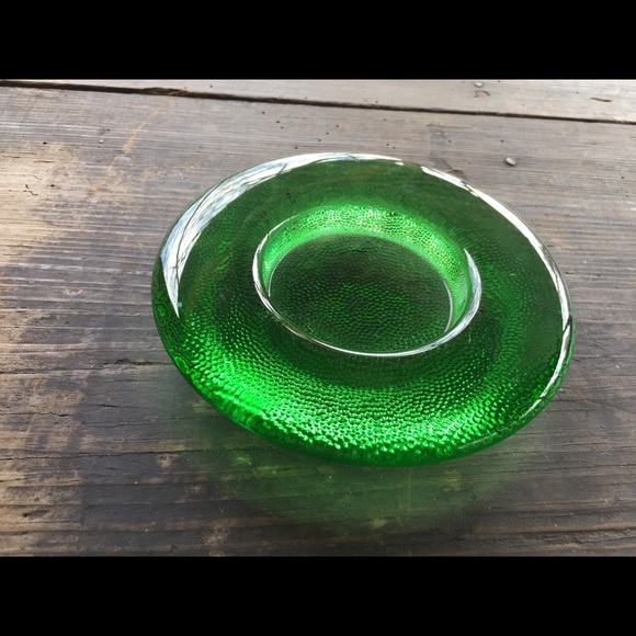 MCM Disc Shape Green Glass Stipled Candleholder - Picture 9 of 11